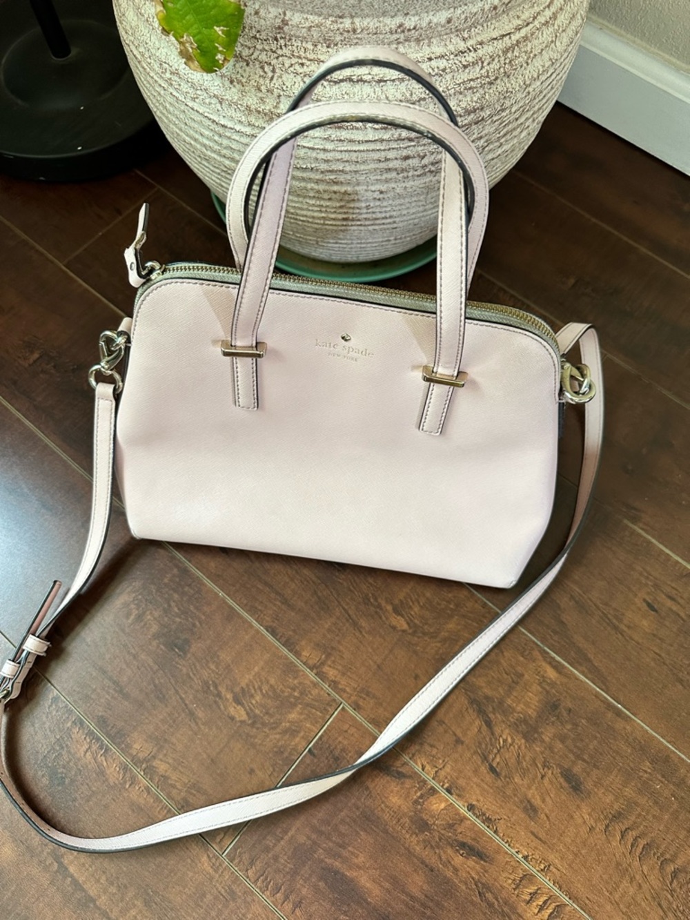 kate spade Pale Pink Saffiano Leather Satchel with Crossbody Strap